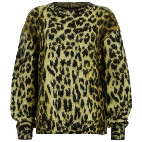 Lex Leopard Print Crewneck Sweater In Electric Yellow All Saints - Picture 3 of 5